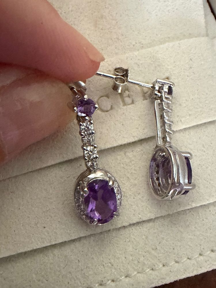 B Concept Platinum Plated Earrings With Amethyst  image 3