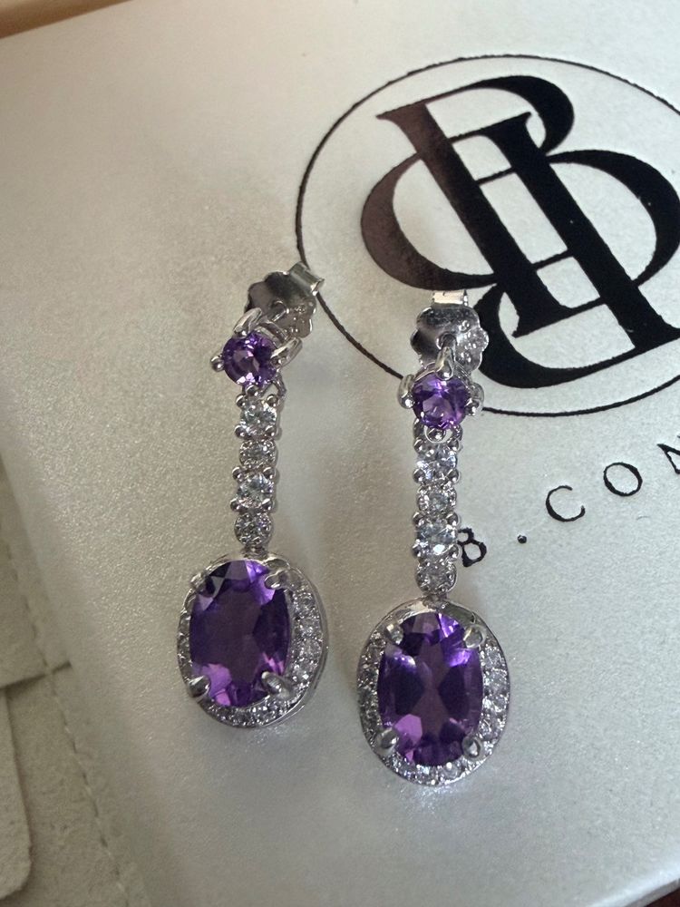 B Concept Platinum Plated Earrings With Amethyst  image 2
