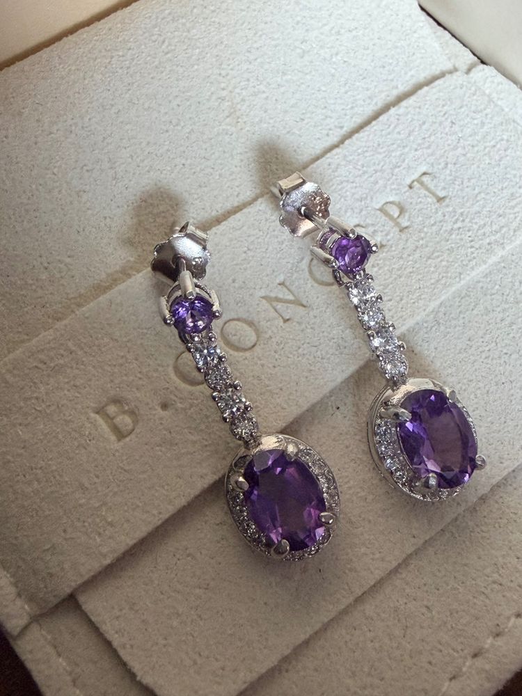 B Concept Platinum Plated Earrings With Amethyst  image 7