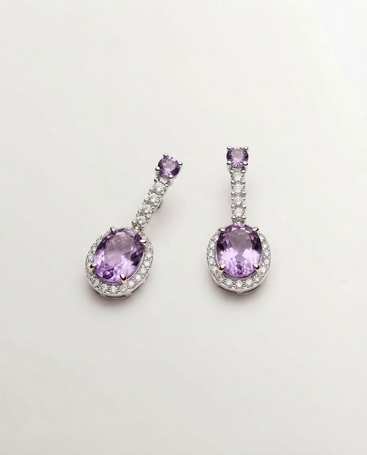 B Concept Platinum Plated Earrings With Amethyst  image 1