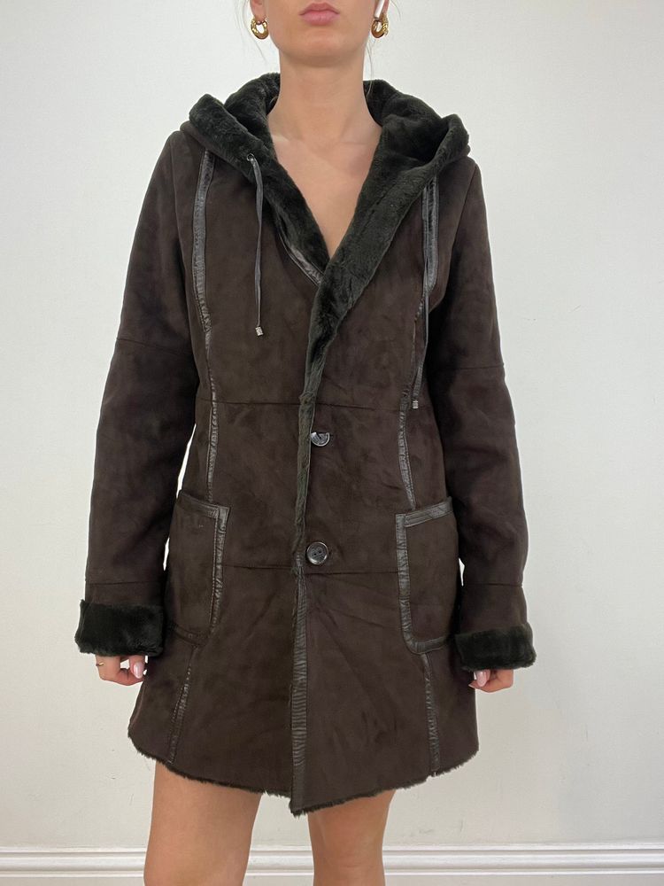 vintage edit six | medium brown balmain style hooded jacket image 1