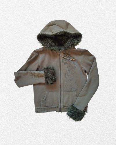 Hooded Zip-Up Jacket With Faux Fur Trim