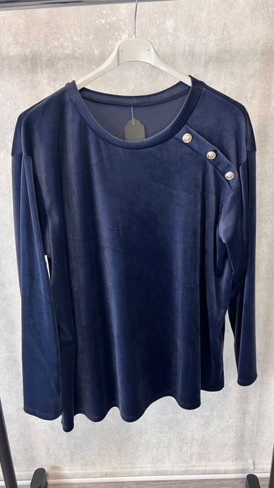 Bluzka z bawełnainego weluru granatowa 46/48 plus size