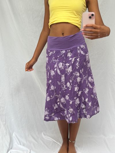 purple floral skirt