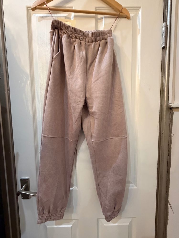 Blush Nude Jogger Pants Faux Suede