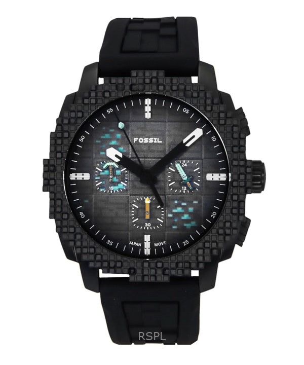Immagine di Fossil Minecraft Deepslate Chronograph Limited Edition Silicone Strap Black Dial Quartz LE1205 Men's Watch 1