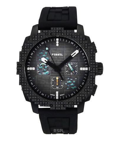Fossil Minecraft Deepslate Chronograph Limited Edition Silicone Strap Black Dial Quartz LE1205 Men's Watch