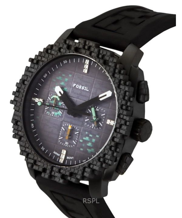 Immagine di Fossil Minecraft Deepslate Chronograph Limited Edition Silicone Strap Black Dial Quartz LE1205 Men's Watch 4