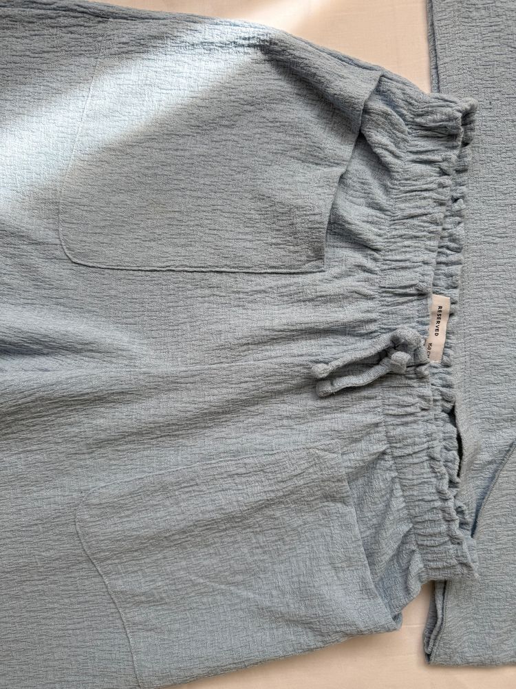 Immagine di Reserved Light Blue Textured Short Sleeve Top And Pants Set 4