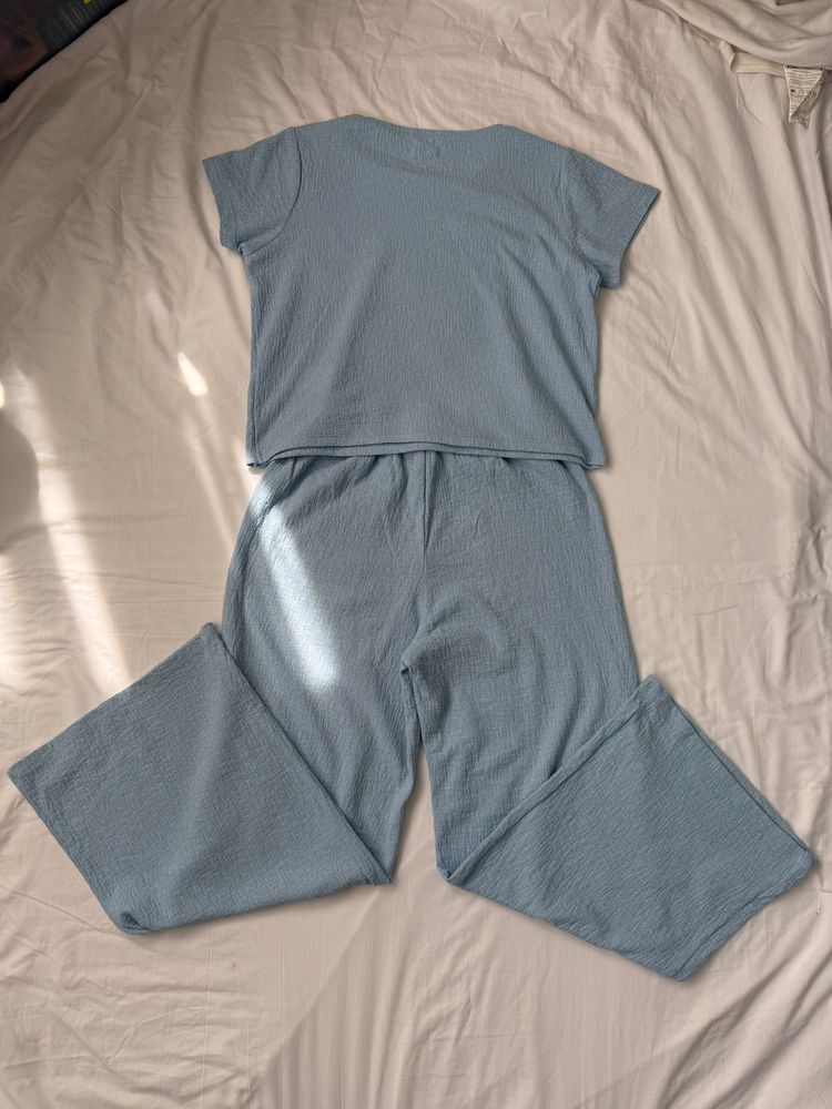 Immagine di Reserved Light Blue Textured Short Sleeve Top And Pants Set 7