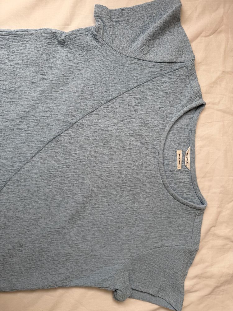 Immagine di Reserved Light Blue Textured Short Sleeve Top And Pants Set 2