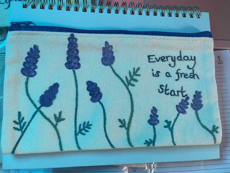Canvas Pencil Case With Floral design- hand drawn 