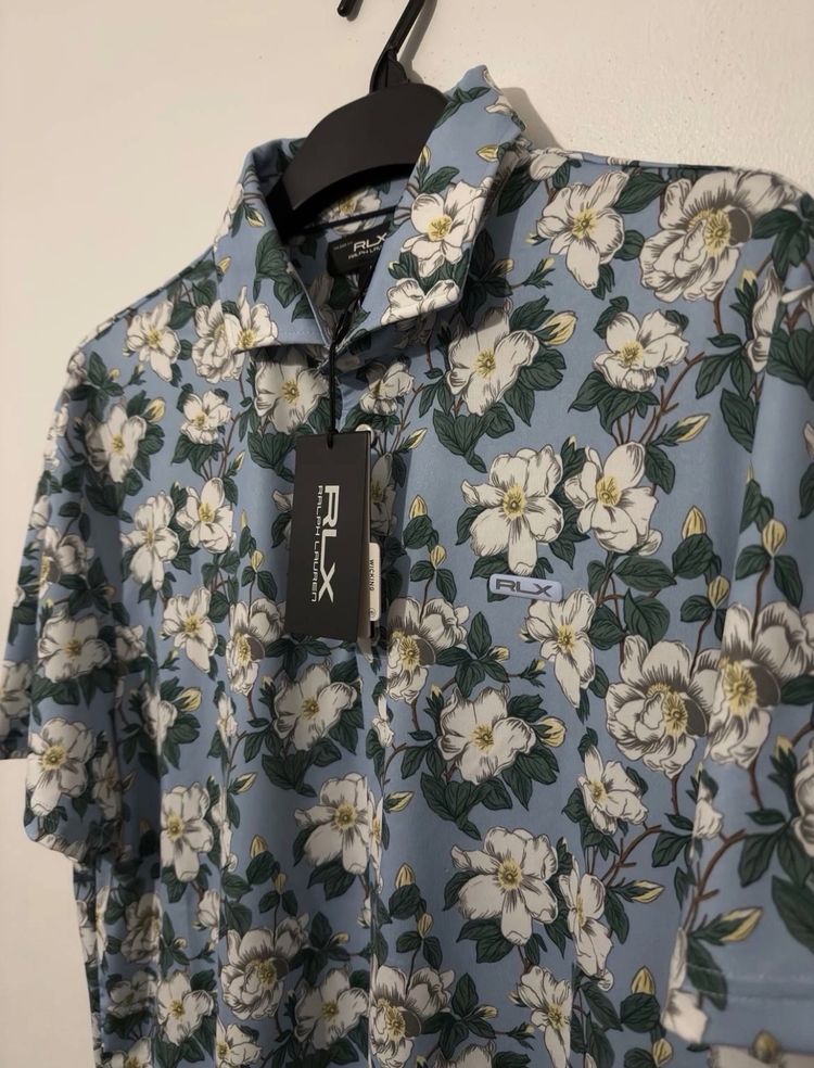 RLX Ralph Lauren Men's M Medium Georgia Rose Print Golf Polo Shirt Blue NWT 2