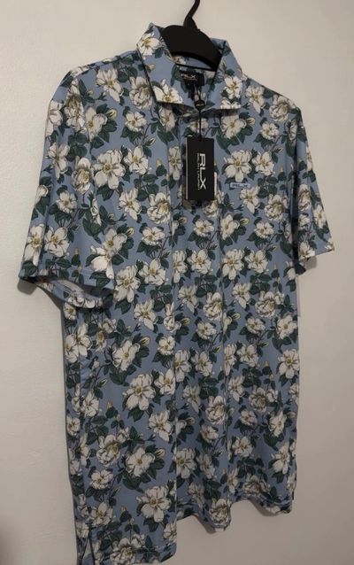 RLX Ralph Lauren Men's M Medium Georgia Rose Print Golf Polo Shirt Blue NWT 1