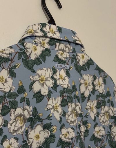 RLX Ralph Lauren Men's M Medium Georgia Rose Print Golf Polo Shirt Blue NWT 8