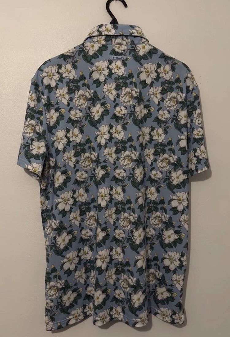 RLX Ralph Lauren Men's M Medium Georgia Rose Print Golf Polo Shirt Blue NWT 7