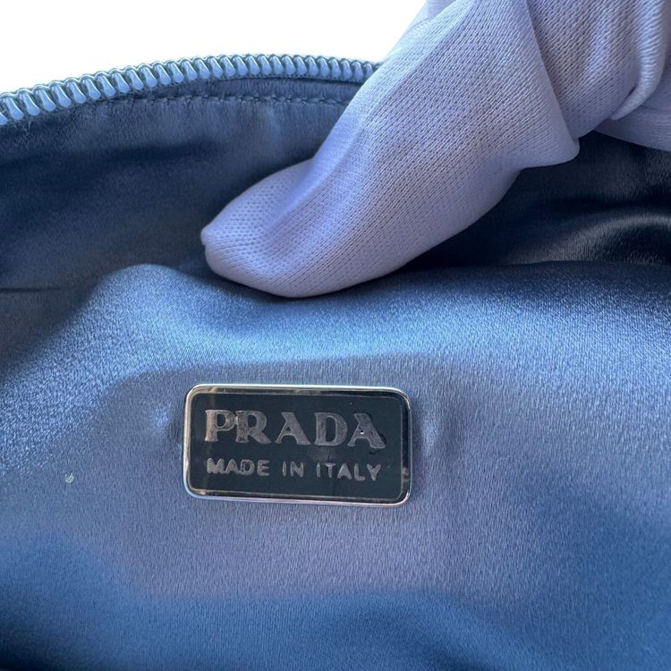 Prada Light Blue Nylon Leather Logo Top Handle Bag image 7