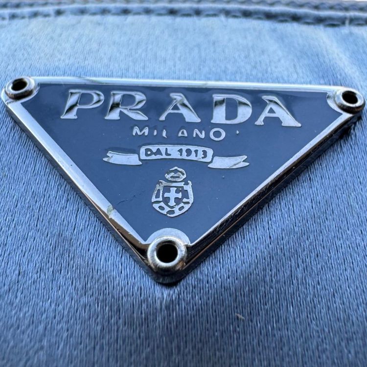 Prada Light Blue Nylon Leather Logo Top Handle Bag image 3