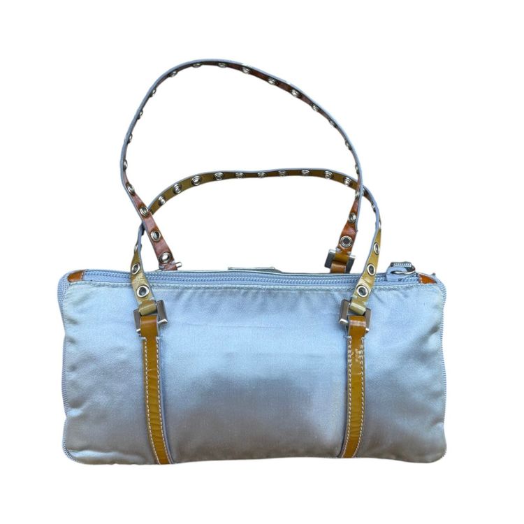 Prada Light Blue Nylon Leather Logo Top Handle Bag image 1