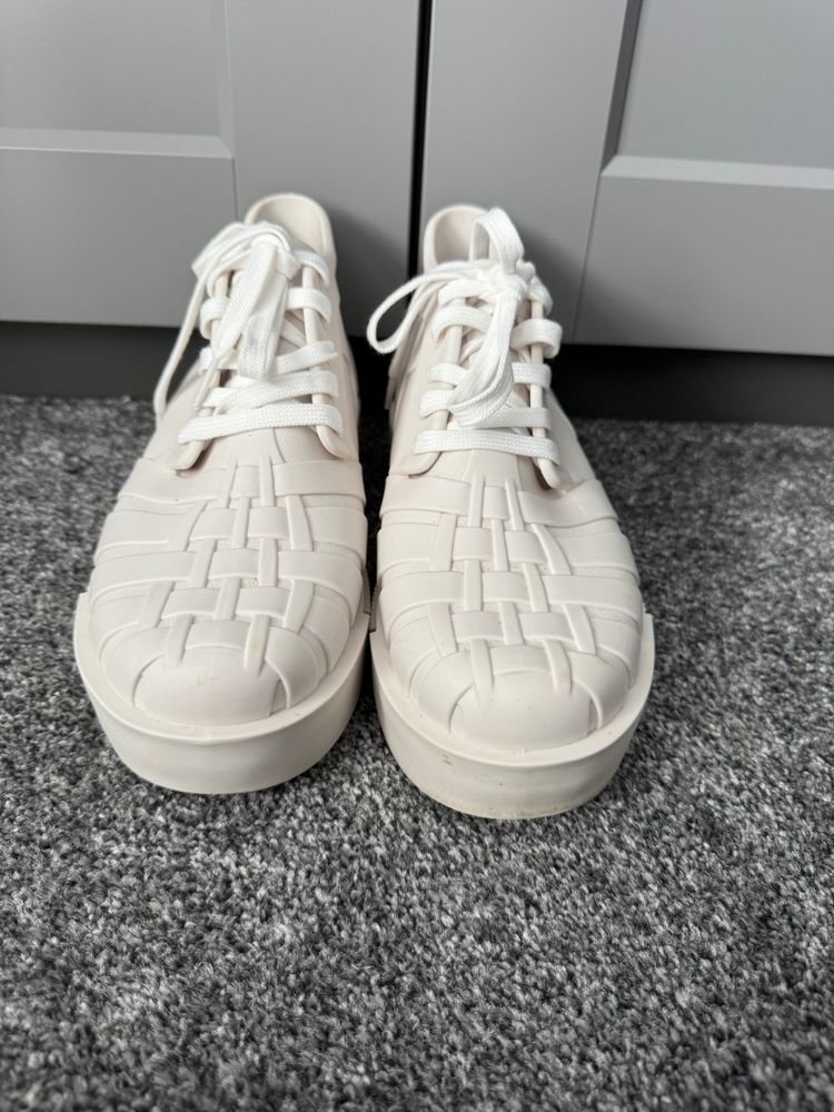 Melissa White Woven Lace-Up Sneakers image 1