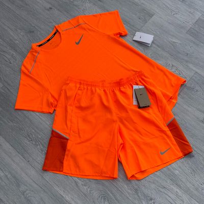 Nike Dri Fit Miler Top and 7" Challenger Running Shorts Set - Total Orange