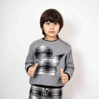 Grey Fleece Sweatshirt with Dragon Appliqué 4