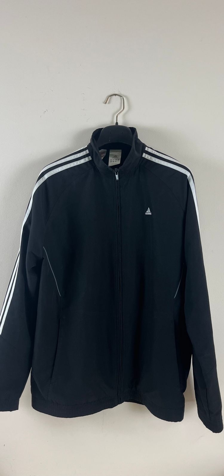 Giacca Adidas nera vintage retrò zip 3 Strisce logo maxi L/XL obraz 2