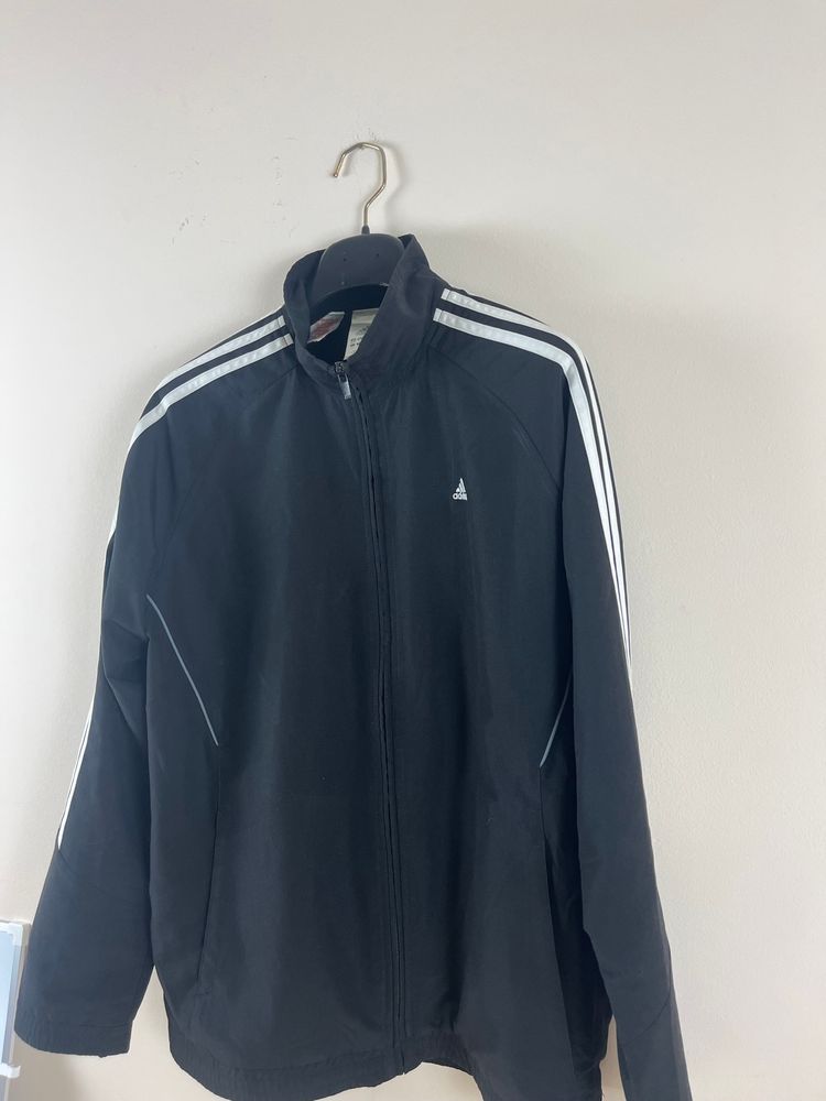 Giacca Adidas nera vintage retrò zip 3 Strisce logo maxi L/XL obraz 4