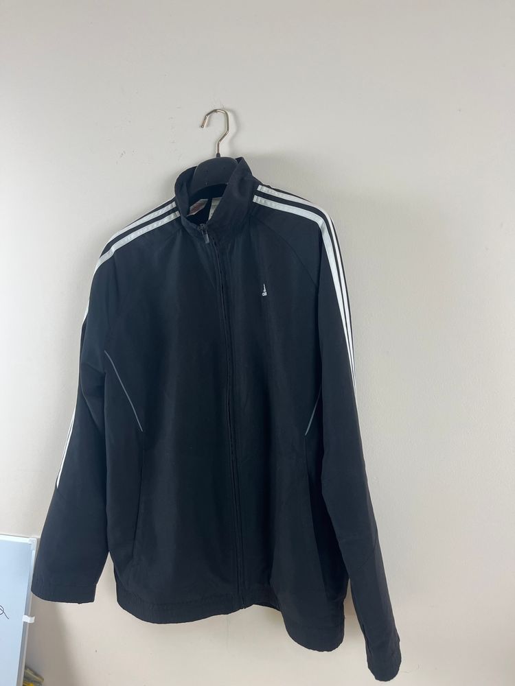 Giacca Adidas nera vintage retrò zip 3 Strisce logo maxi L/XL obraz 3
