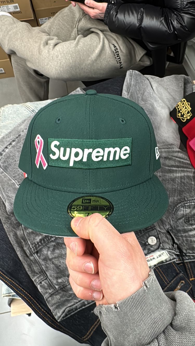 Supreme Green Cap With Pink Ribbon Logo
