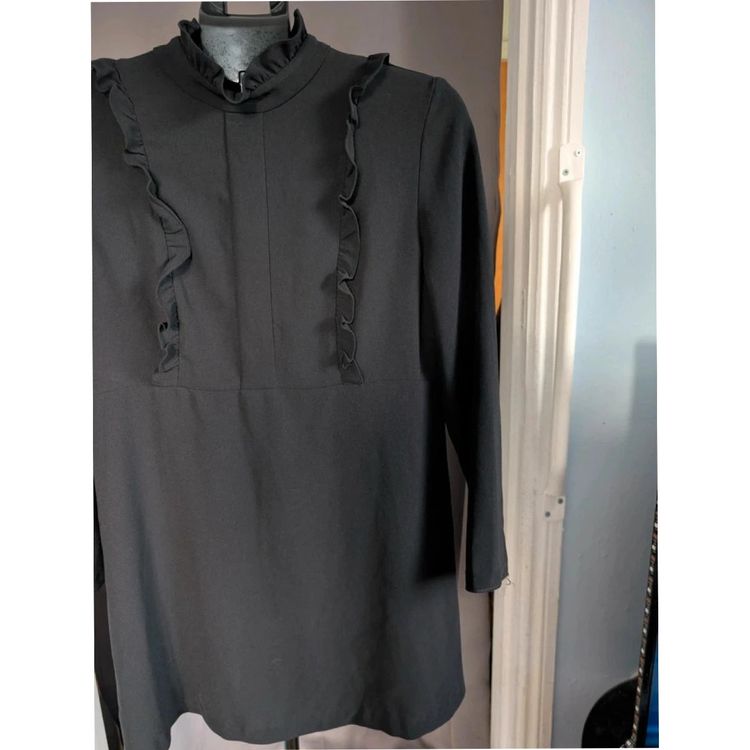Immagine di Zara Woman Black Ruffle High Neck Gothic Mini Dress 6