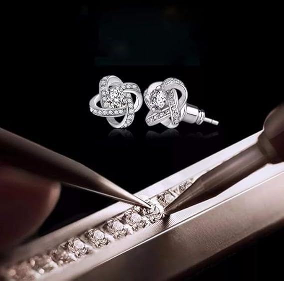 Silver-Tone Stud Earrings With Clear Stones 5