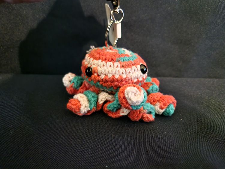 Crocheted red, pink and green Octopus Keychain image 1