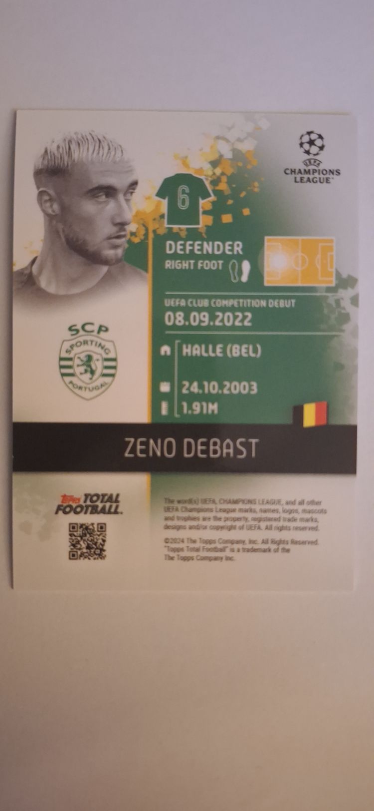 Zeno Debast Topps Total Football 2024-25 Baroque RC /75 Sporting Lisbon Football Card Mint 2