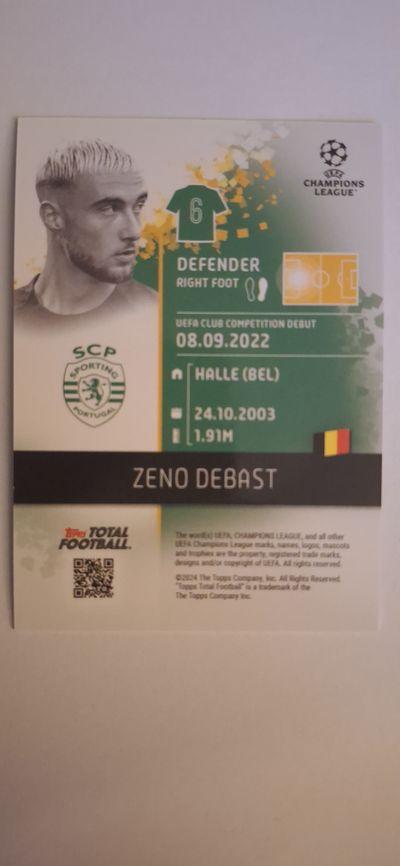 Zeno Debast Topps Total Football 2024-25 Baroque RC /75 Sporting Lisbon Football Card Mint 2