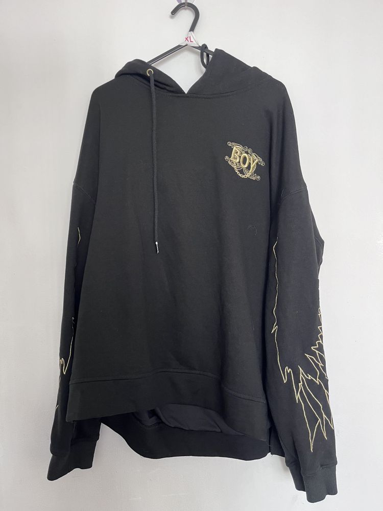 Black Hoodie With Gold Boy Logo And Eagle Design