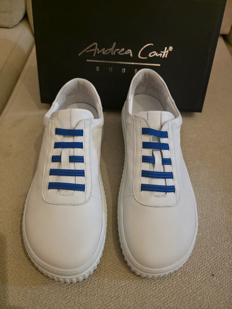 Andrea Conti White Sneakers With Blue Elastic Laces