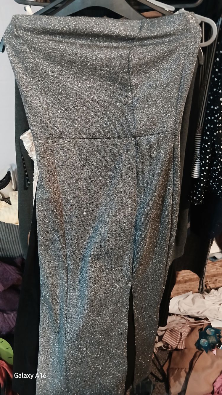 Miss Selfridge Silver Glitter Strapless Dress image 1