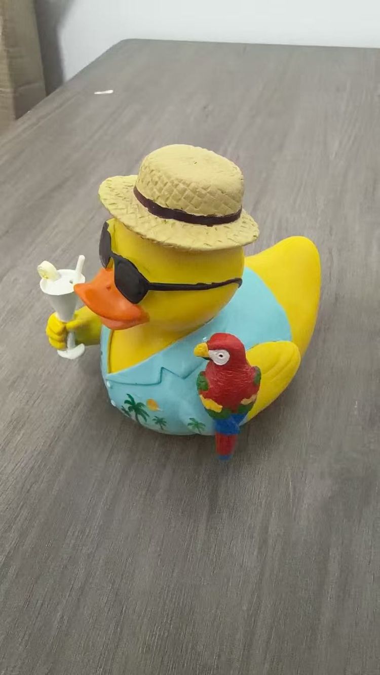 Yellow Rubber Duck With Hat And Parrot