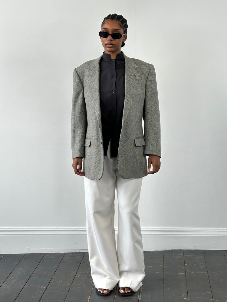 Burberry 1990s Herringbone Pure Wool Single Breasted Blazer - 42R/L 4