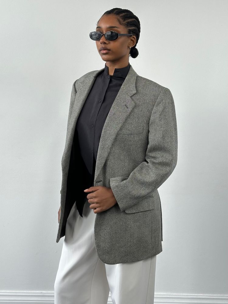 Burberry 1990s Herringbone Pure Wool Single Breasted Blazer - 42R/L 6