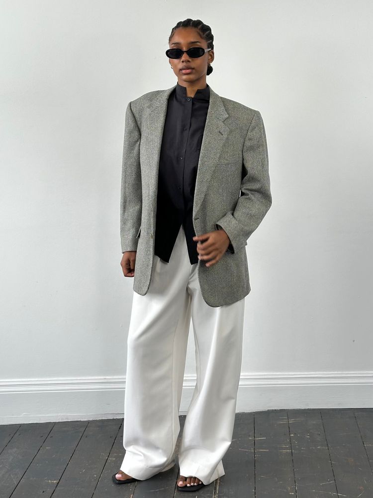 Burberry 1990s Herringbone Pure Wool Single Breasted Blazer - 42R/L 7