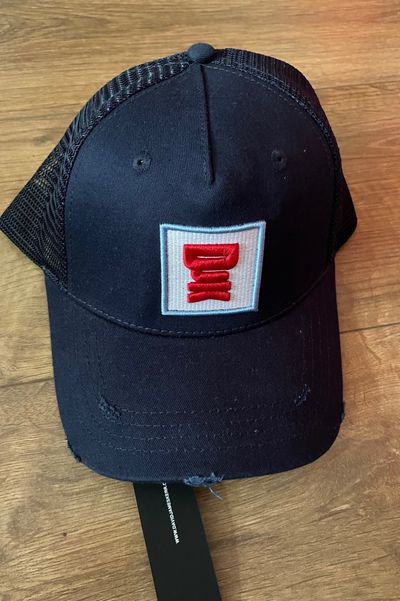 DJK Navy Mesh Baseball Cap With Red And White