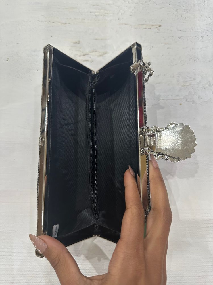 wedding guest drop | silver clutch chain bag 7