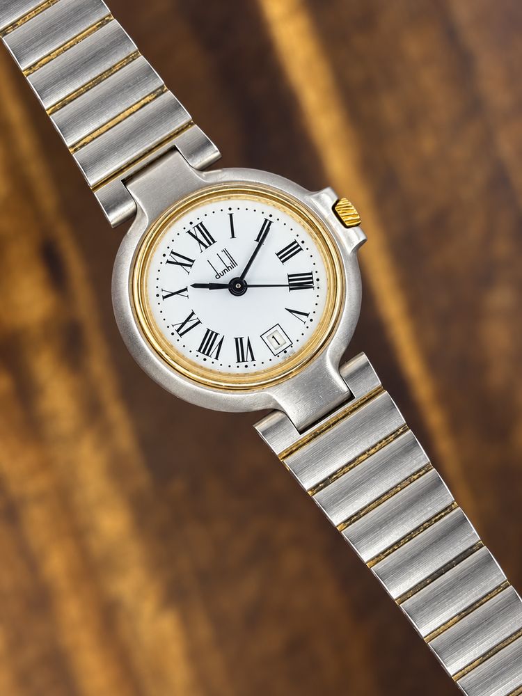 Vintage Dunhill Two-Tone Quartz Watch | Roman Numeral Dial Date Bracelet image 1