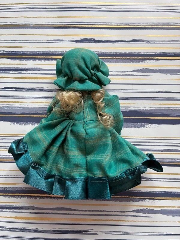 Green Plaid Dress Doll With Bonnet image 3