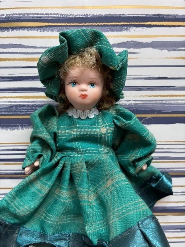 Green Plaid Dress Doll With Bonnet image 2