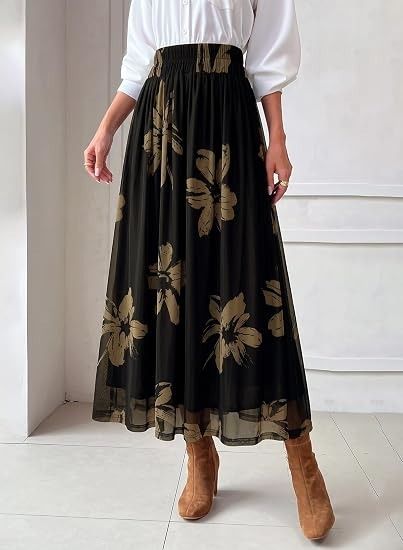 Black Floral Midi Skirt 3