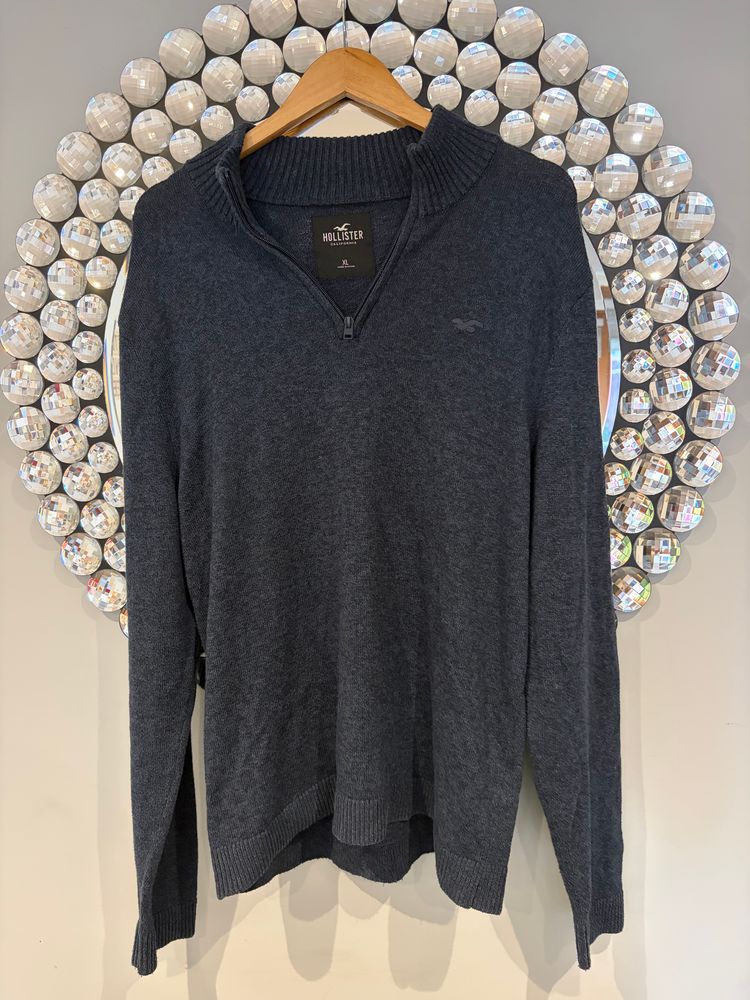 Hollister California Quarter Zip Knit Jumper XL Charcoal Grey Men’s