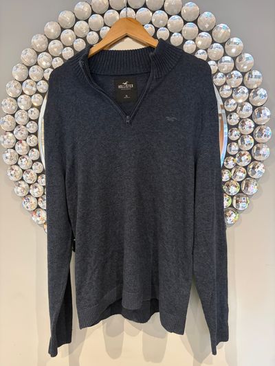 Hollister California Quarter Zip Knit Jumper XL Charcoal Grey Men’s